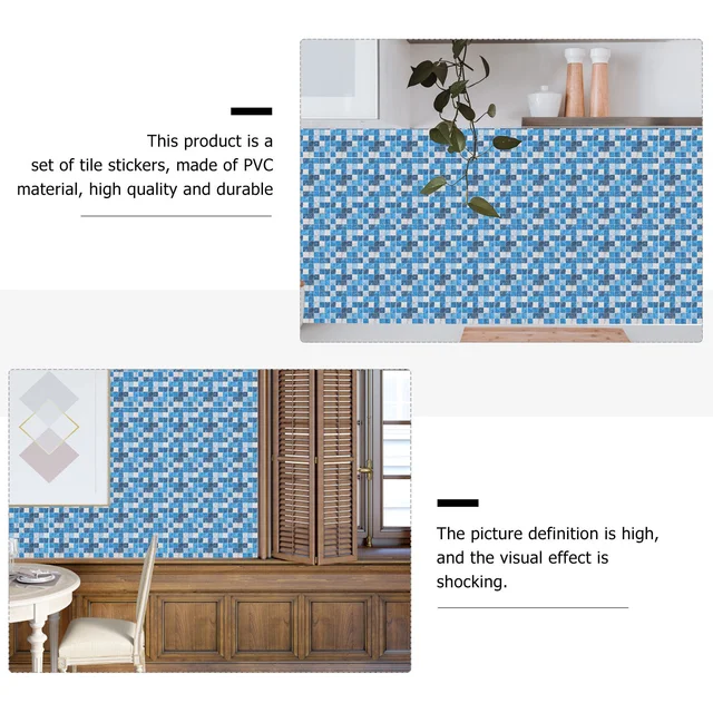 50 Dcs Kék Otthoni Dekoráció Szimulált Kis Csempe Matricák Önmagasztó Fali Paszta 10X10Cm Mozaik Dekoratív Papír 3D - Image 4