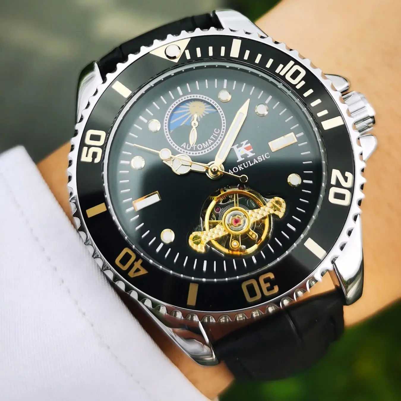AOKULASIC Classic Business Mechanical Watch For Men Tourbillon Skeleton Automatic Mens Watches Top Brand Luxury Leather Strap_voghion.com