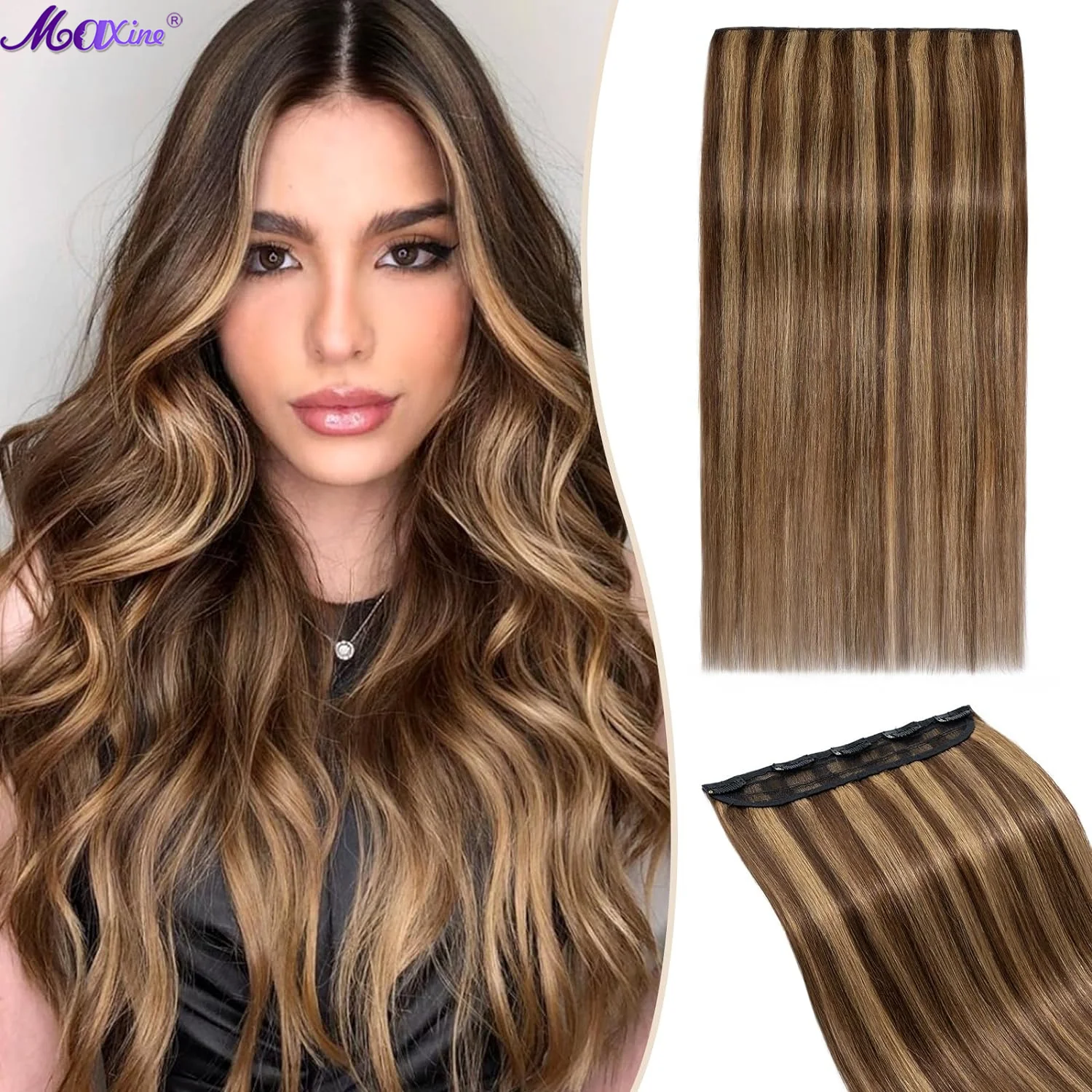 

Chocolate Brown Real Hair Extensions Clip in Human Hair One Piece Five Clips in Human Hair ExtensionsStraight Clip in Remy