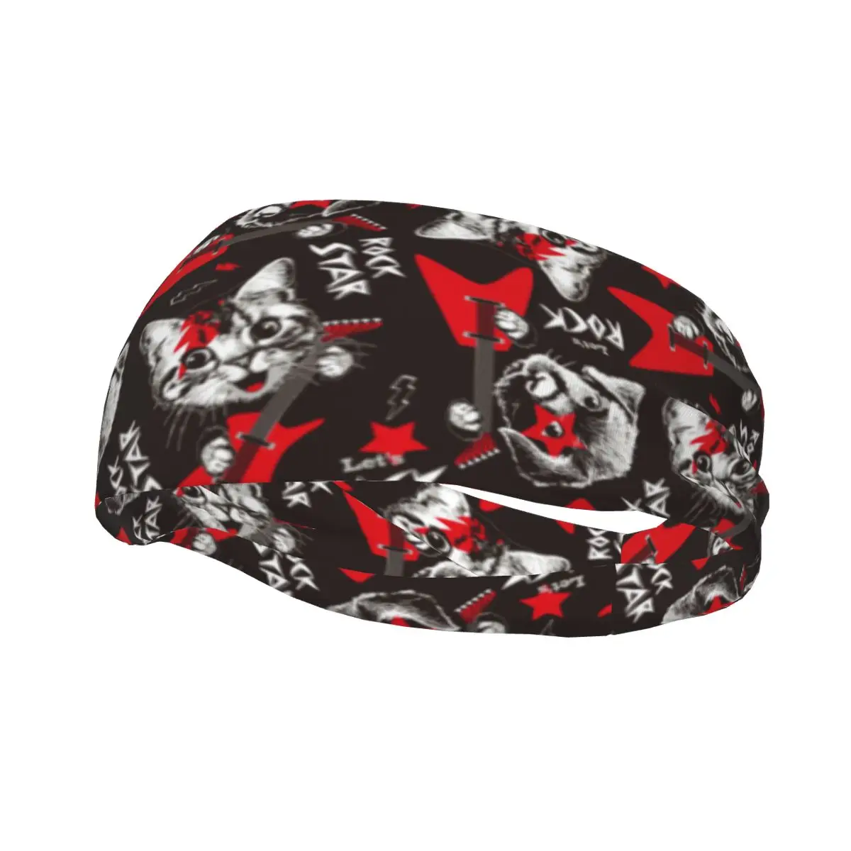 

Cat Dog Play Rock On Guitar Sweatband Elastic Sport Safety Sweat Headband Headwrap Hair Bandage Tennis Gym Fitness Hair Turban