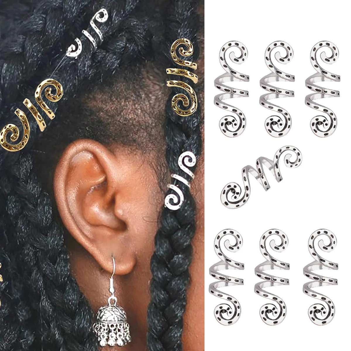 Ring Beads Ring Beads Hair Extensions Tools Hair Braid Accessories Nano Rings 10Pcs/Pack Golden Silver Viking Spiral Charms Hair Braid Dread Dreadlock Beads Clips Cuffs Rings Jewelry Accessories