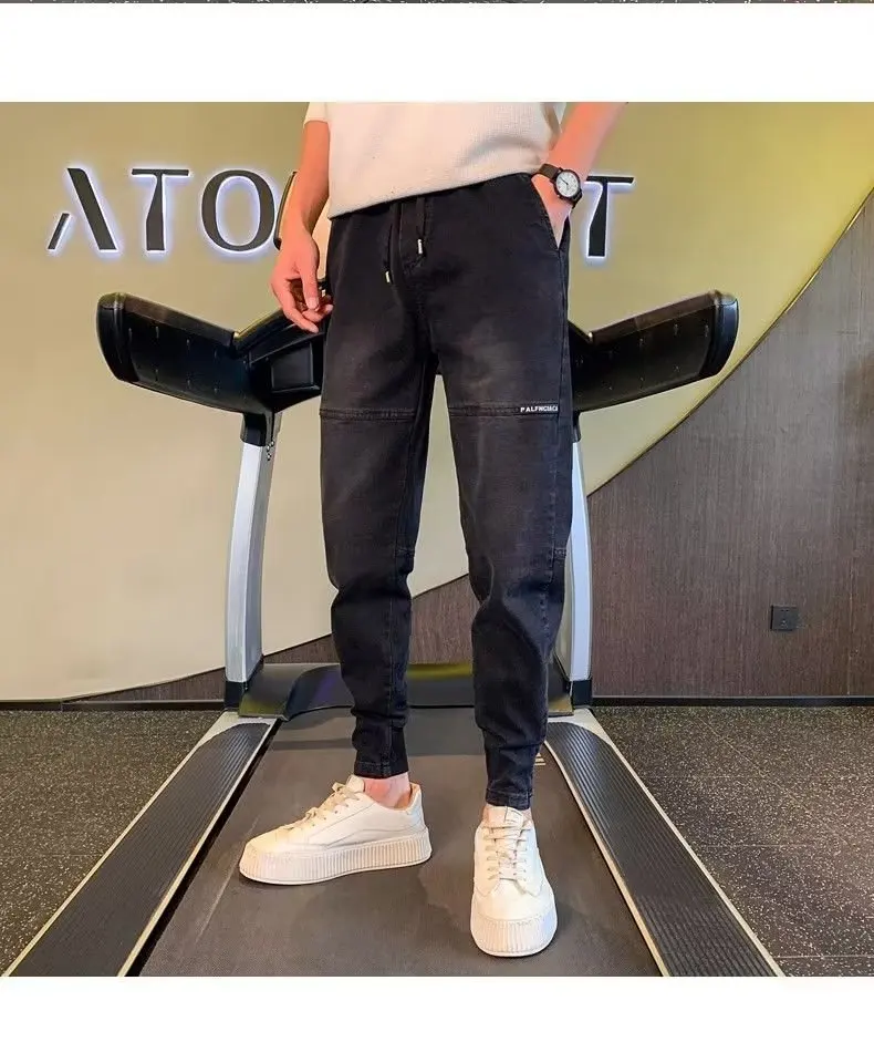 

Cargo Pants Elastic Slim Fit Korean Leggings Skinny Black Denim Jeans Men's High Street Hip-hop y2k Trousers Casual Pants Jeans