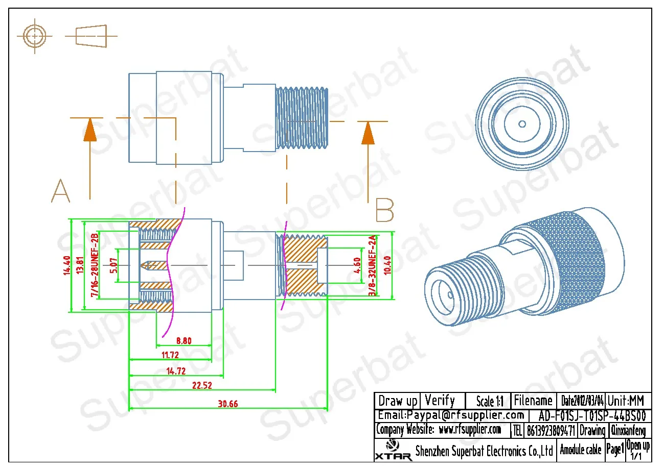 Superbat TNC to F Coaxial Adapter TNC Male to F Female Straight (English-Version) RF Coaxial Connector for RF Signal Conversion