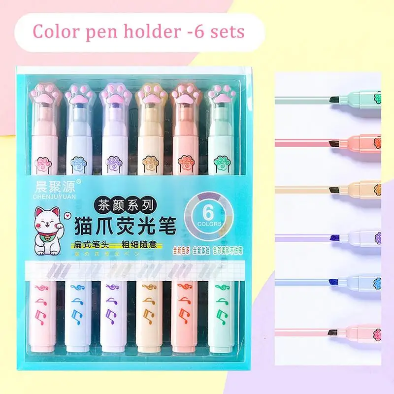 귀여운 컬러 휴대용 고양이 발 하이라이터 펜, 빠른 건조 하이라이터, 부드러운 쓰기, 다기능 펜 하이라이터