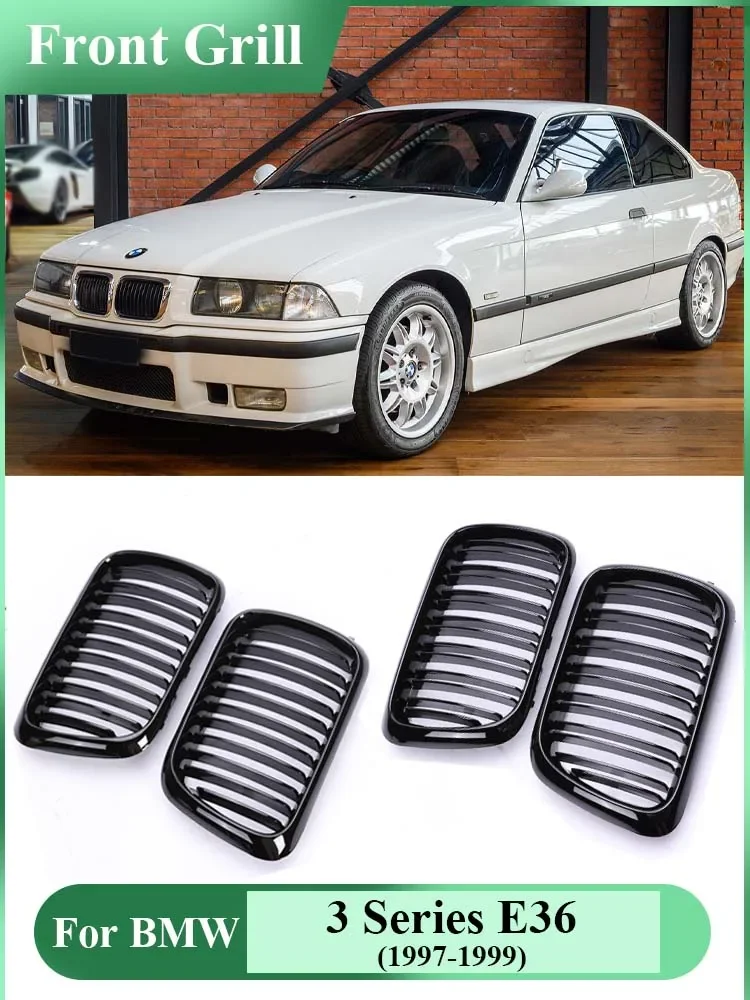 

Double Slat Gloss Black Front Bumper Kidney Grille Single Line Racing Grills Faceliftfor BMW 3 Series E36 LCI 1997 1998 1999
