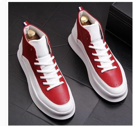 

Men's thick soled inheight shoes fashionable men's high top shoes white men's ankle boots casual shoes