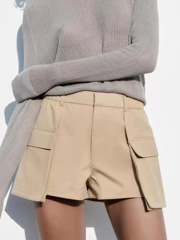 

2023 Women Summer Solid Shorts New Fashion Vintage Causal Zipper Fly Short Pant Pockets Elegant A-Line Mini Shorts Woman