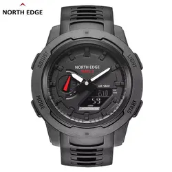 NORTH EDGE Mars3 Men's Military Sports Watch - Durable Digital Carbon Fiber Case, 50M Waterproof, World Time Function (Black)