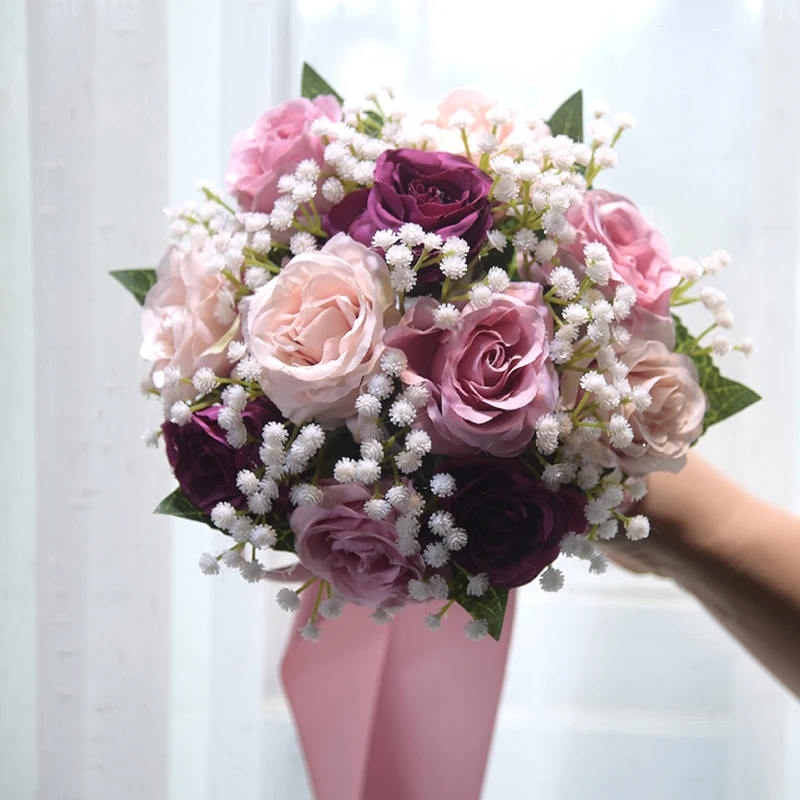 Wedding Bouquets Wedding Flower Decoration Bridal Bridesmaid Holding Flowers Bouquet Artificial Silk Rose Flower Bouquet Bride Wedding Marriage Party Accessories