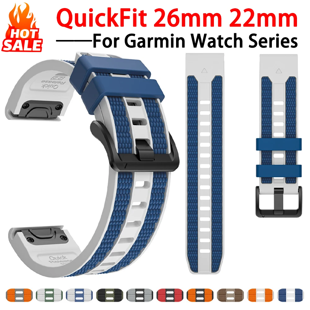 Silicone QuickFit Watch Band - 26mm/22mm Strap for Garmin Fenix & Epix Pro