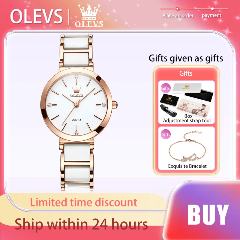 

OLEVS Luxury Brand Women Watches Ceramic Tape Japanese Movement Quartz Watch for Lady Gift Bracelet Fashion Versatile Exquisite