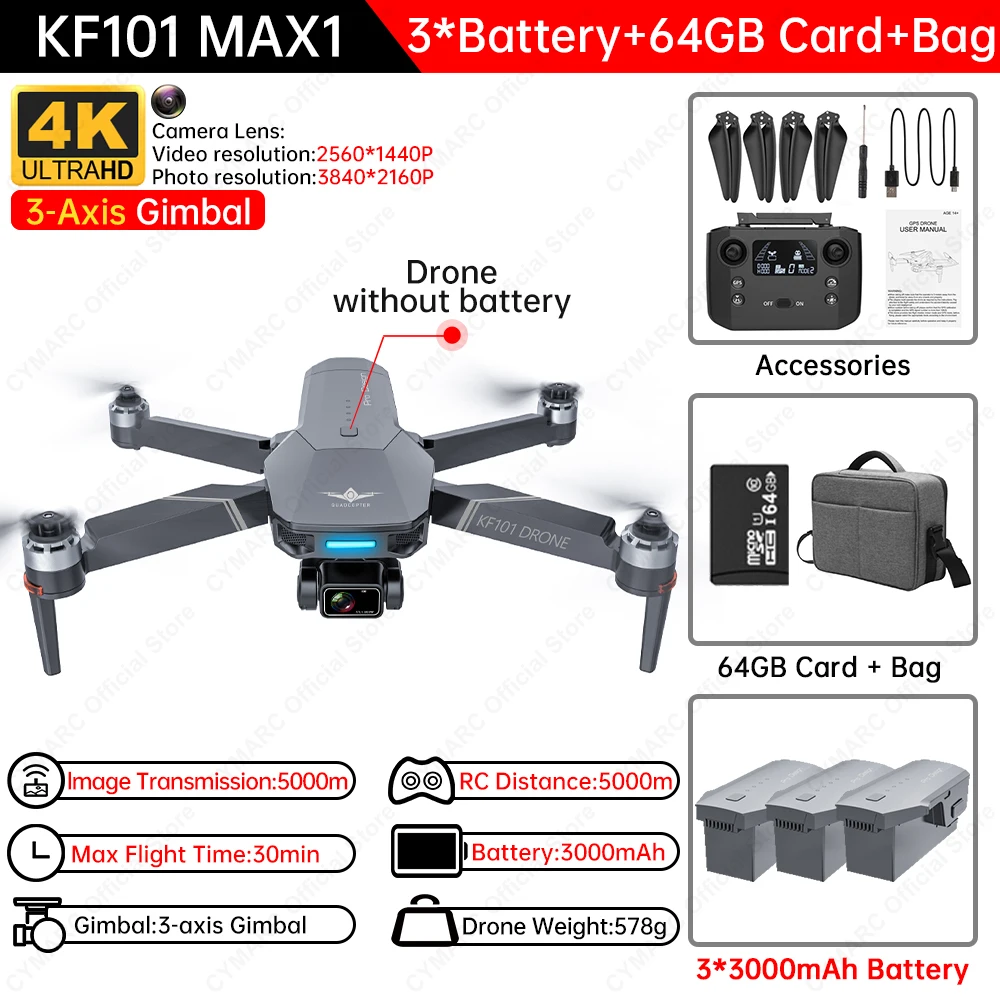 KF101 Max1 Drone 4K Professional 5G Wifi FPV Dron KF101 Max 4K HD Camera 3-Axis Gimbal GPS Drones RC Quadcopter VS SG906 Max2 explorers 4ch remote control quadcopter RC Quadcopter