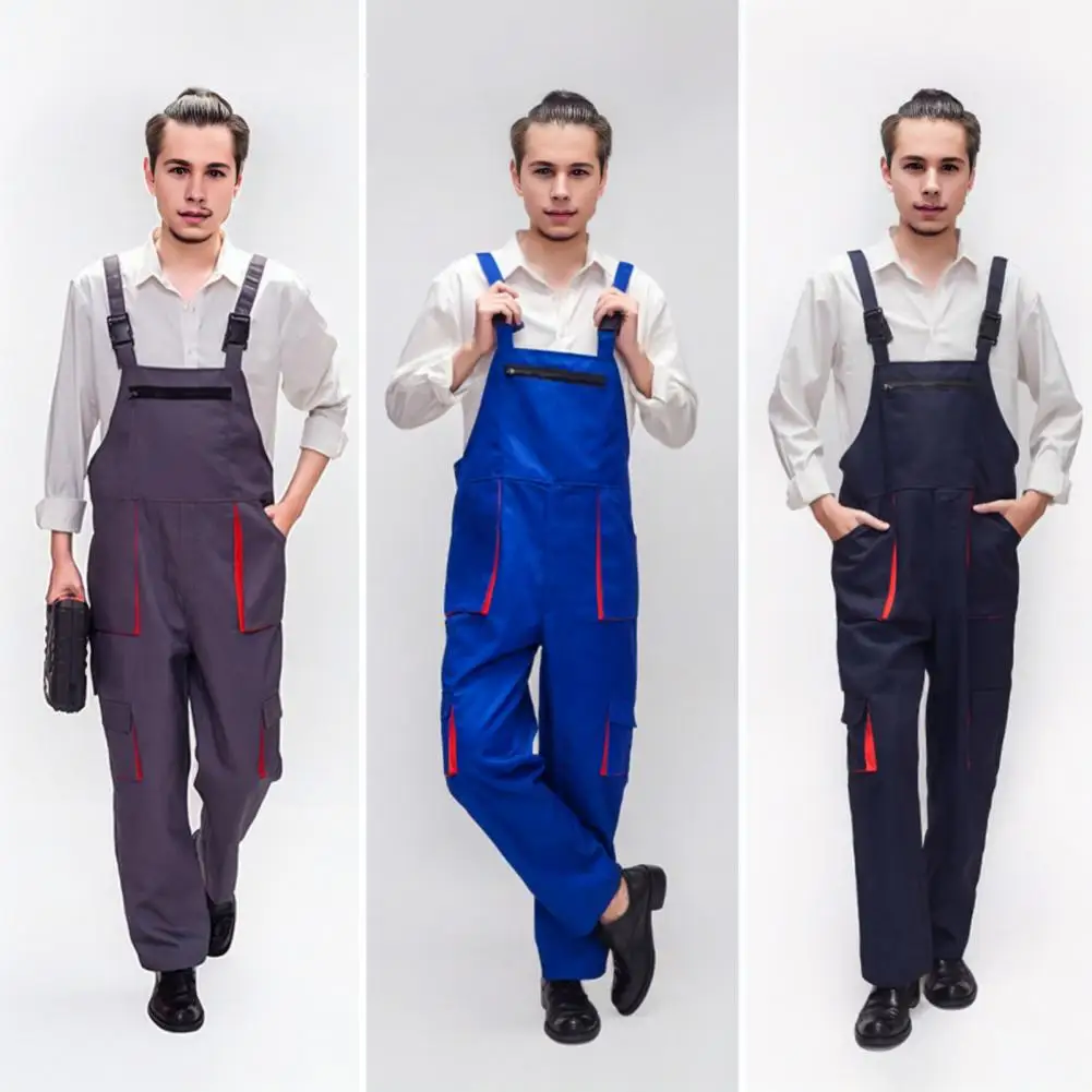 Work Bib Overalls Adjustable Shoulder Straps Pockets Jumpsuit Wide Leg Solid Color Coverall Multi-Pocket Work Uniforms