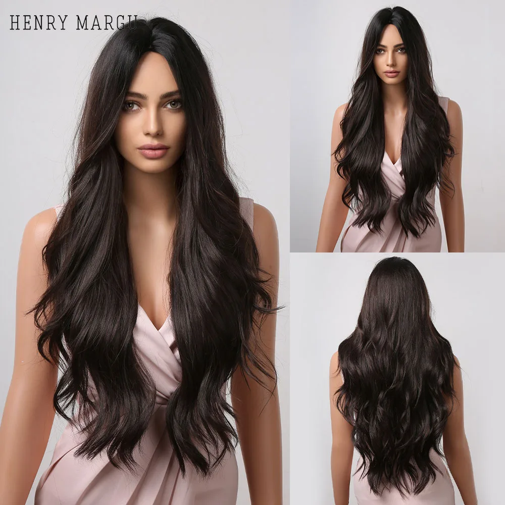 

HENRY MARGU Synthetic Wigs Black Brown Body Wave Long Hair Wigs for Women Cosplay Middle Part Brazilian Wigs Heat Resistant