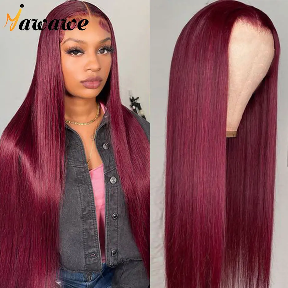 

99J Red Wear Go Glueless Wigs Brazilian Straight Burgundy Lace Frontal Wigs For Women Glueless Preplucked Human Wigs Ready To Go