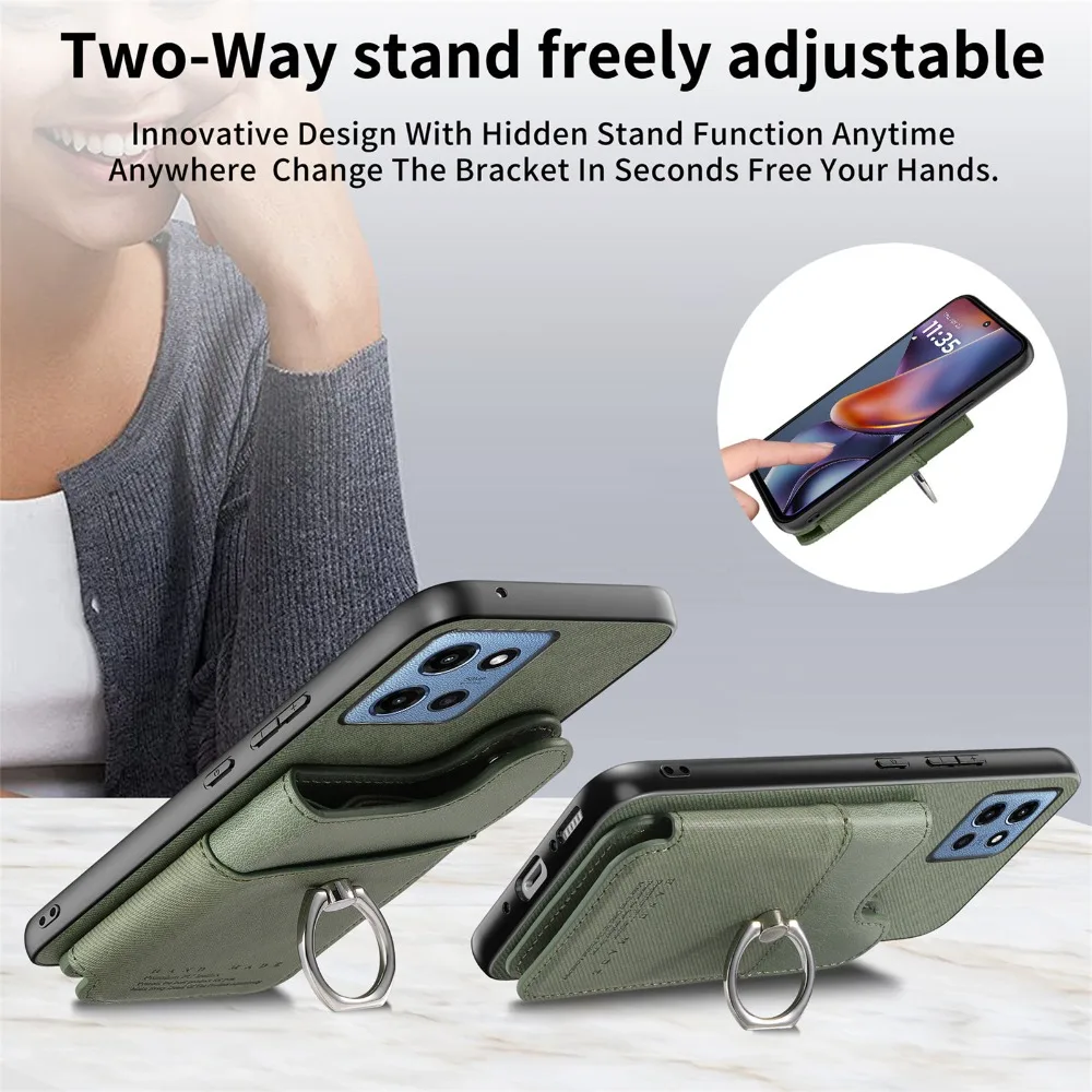 Elegant Double Button Magnetic Leather RFID Card Holder Wallet Back Case