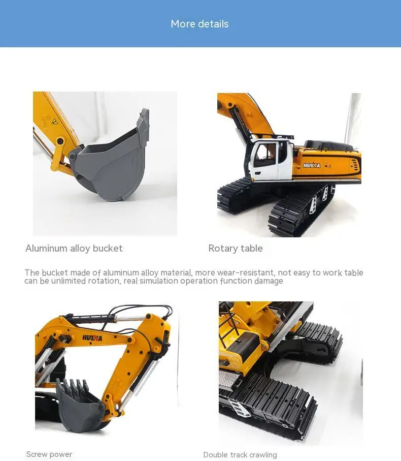 HUINA 1/14 Scale RC Excavator 599 Metal RTR Remote Control Digger Lights RC Car KABOLITE Heavy Machine Fun Toys Model 5