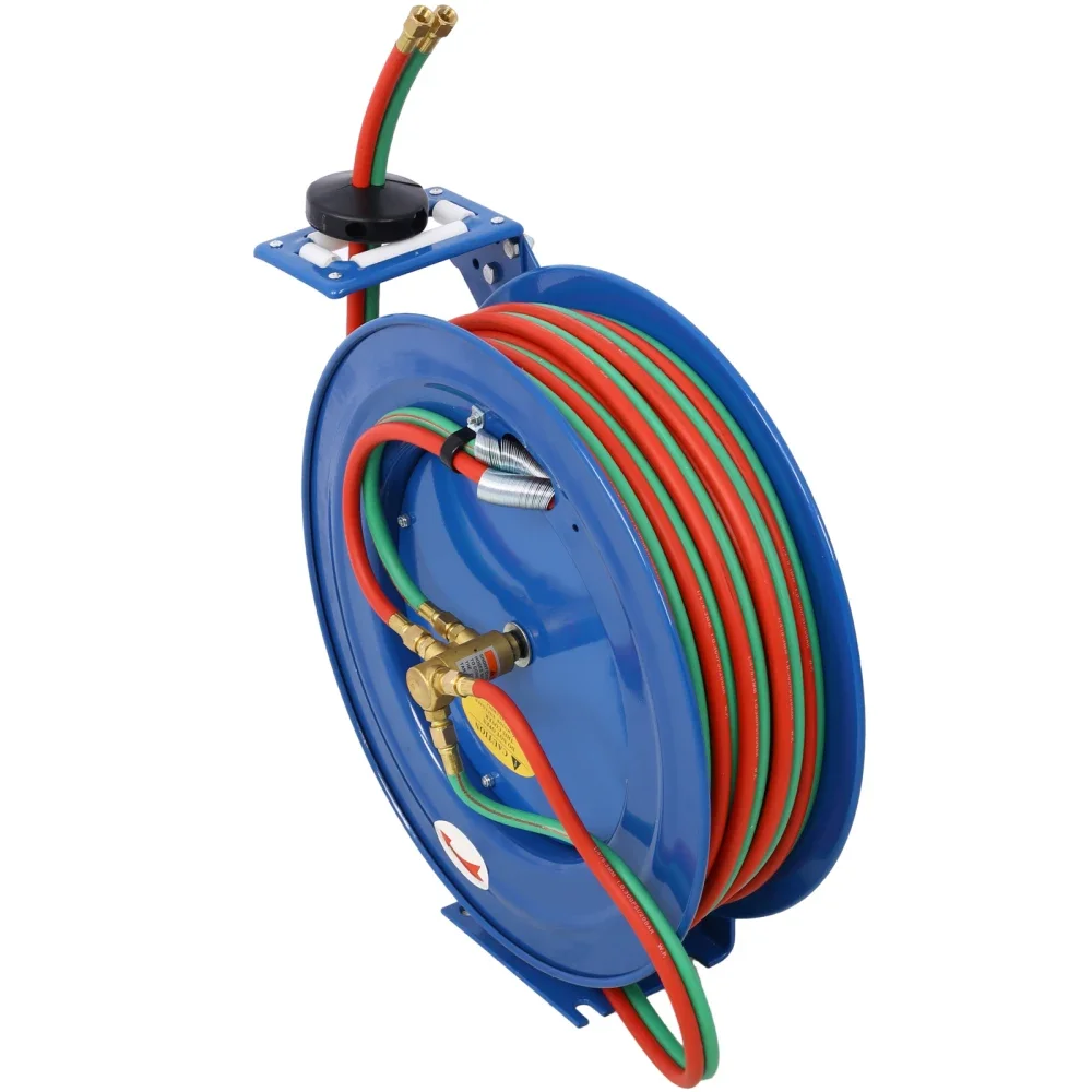 Welding Hose Reel Retractable 1/4 Inch x 100 Foot Twin Oxygen Acetylene Rubber Hoses