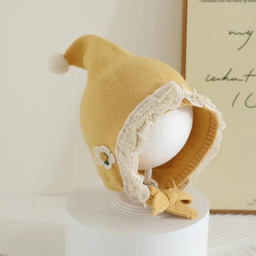 Knitted Baby Hat with Lace Brim for Cold Weather
