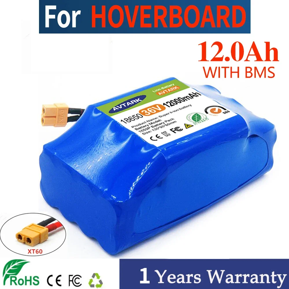 

2024 Upgrade 36V Battery pack 12000mAh Rechargeable Lithium ion battery for Electric self balancing Scooter HoverBoard unicycle