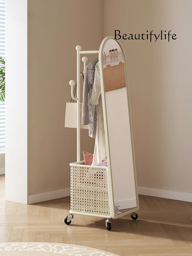 

Cream Style Full Body Floor Mirror Rotating Dressing Clothes Rack Coat Rack Integrated Bedroom Fitting