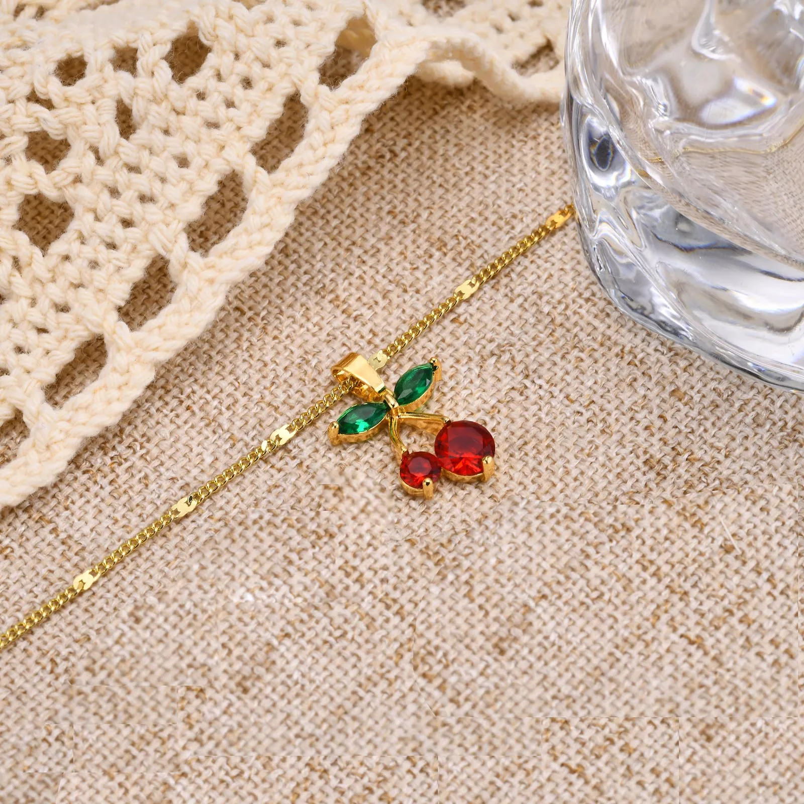 Collier Avec Breloque Double Cerises En Argent 925 - Style Charmant Et Rétro