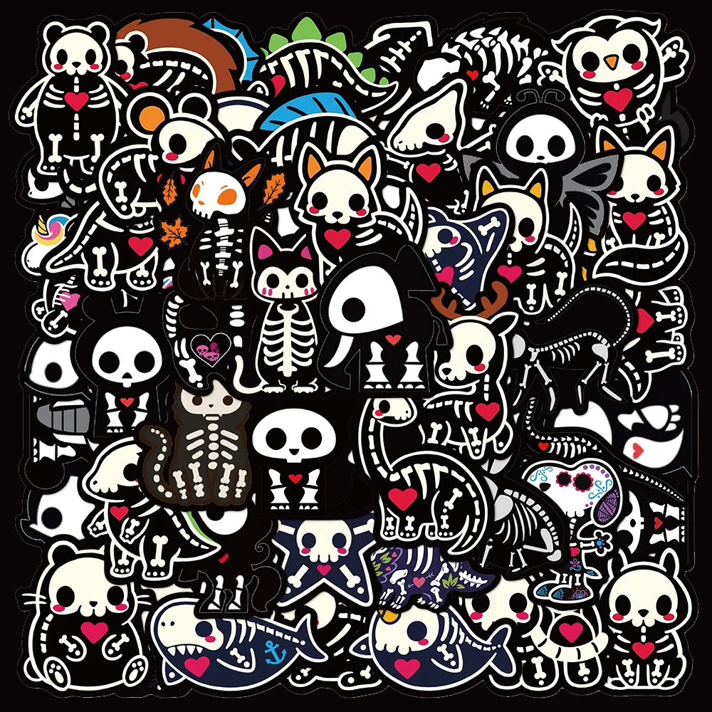 

10/30/50pcs Cute Cartoon Animals Skull Stickers Decals for Laptop Water Bottle Phone Notebook Kawaii Q-version Graffiti Sticker