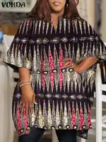 Plus Size 5XL VONDA 2024 Summer Women Vintage Printed Blouses Tunic Tops Casual Half Sleeve Loose Shirts V-Neck Bohemian Blusas - Image 4