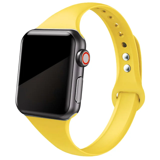 Silicone Strap for Apple Watch Band 44mm 40mm iwatch SE 6 5 Strap correa Narrow Slim bracelet applewatch band 5 6 se 3 38mm 40mm 18 yellow