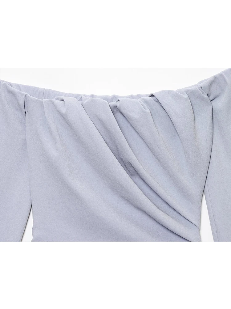 TFMLN Fashion Slash Neck Mini Dress For Women Elegant Long Sleeve Slim Ruffles Dress New Slim Simple Sweet Summer Clothing