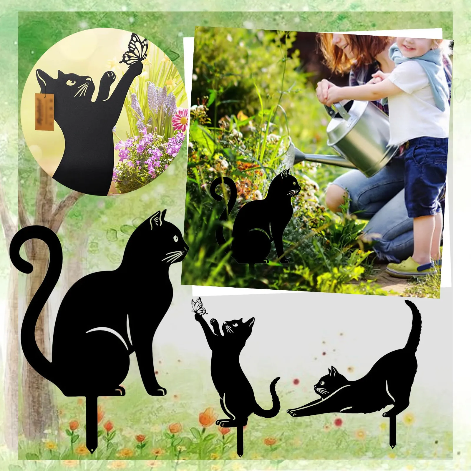 ArtKittenMetalStatuePegCatFigureGroundInsertDecorForYard