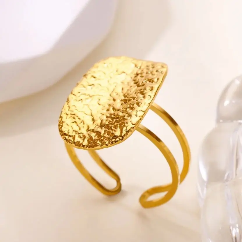 Stainless Steel Rings Gold Color Geometric Opening Ring Hypoallergenic
