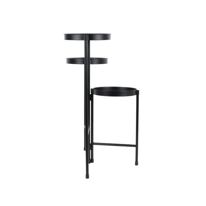 Black Metal 3 Tier Plant Stand Indoor Outdoor Flower Display Storage Rack Collapsible Design Durable Iron Construction Elegant