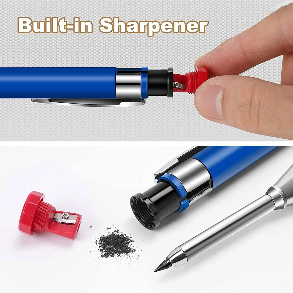 Metal Solid Carpenter Pencil Set For Deep Hole Marker With Refill Leads Marking Tool Woodworking Deep Hole Mechanical Pencils
