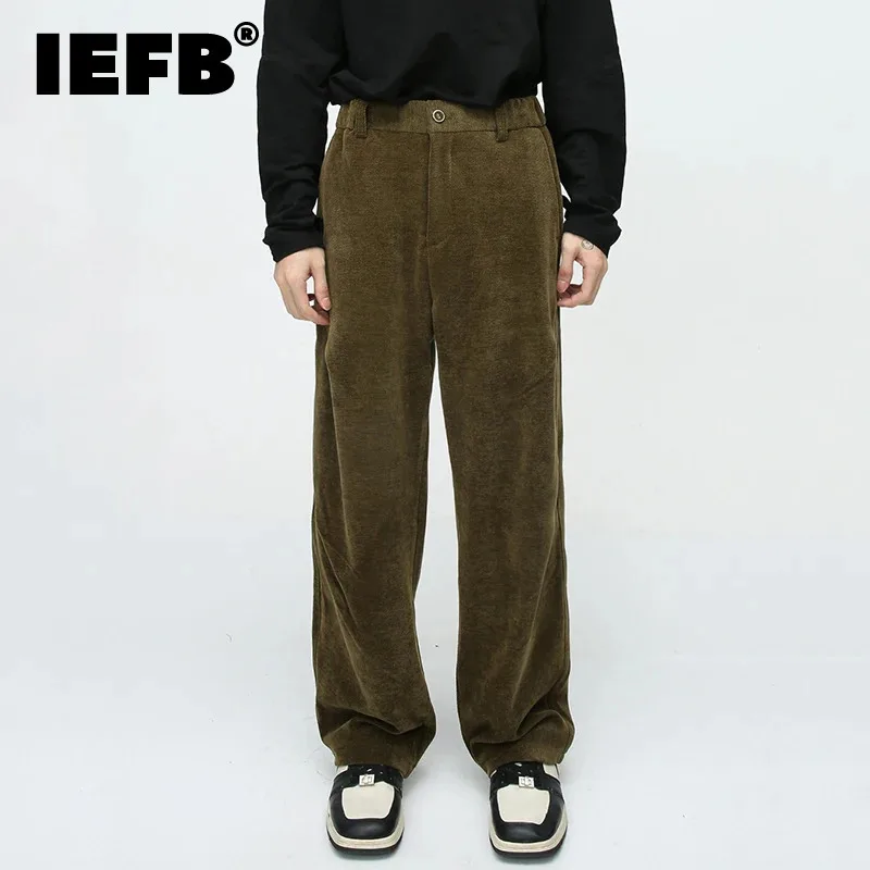 

IEFB New Winter Male Trousers Simple Fold Straight Elastic Waist Casual Pants Vintage Trend Korean Style Men's Wear 2023 9C3542