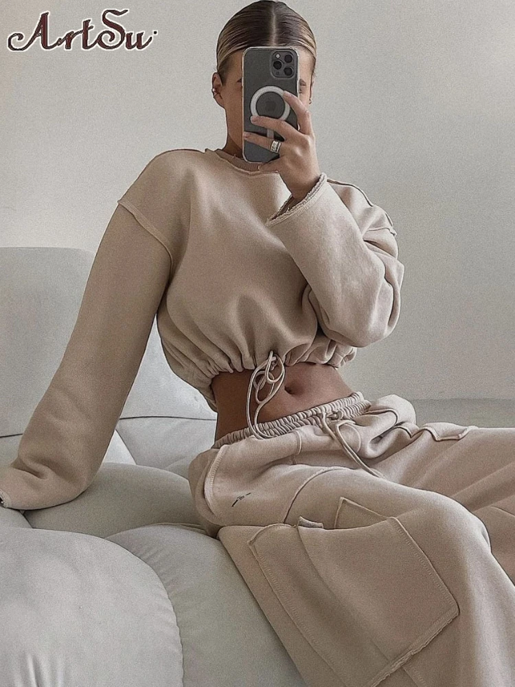 

Sweatshirts Sets Women Fashion Tracksuit Streetwear Autumn Winter Clothes for Ladies Sporty Pullover and Pants Two Piece Sets