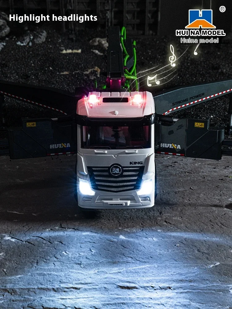 Remote Control Truck Huina 381 11-Channel Remote Control Alloy Concrete Cement Pump Truck Urban Construction Machinery Toy Car 4