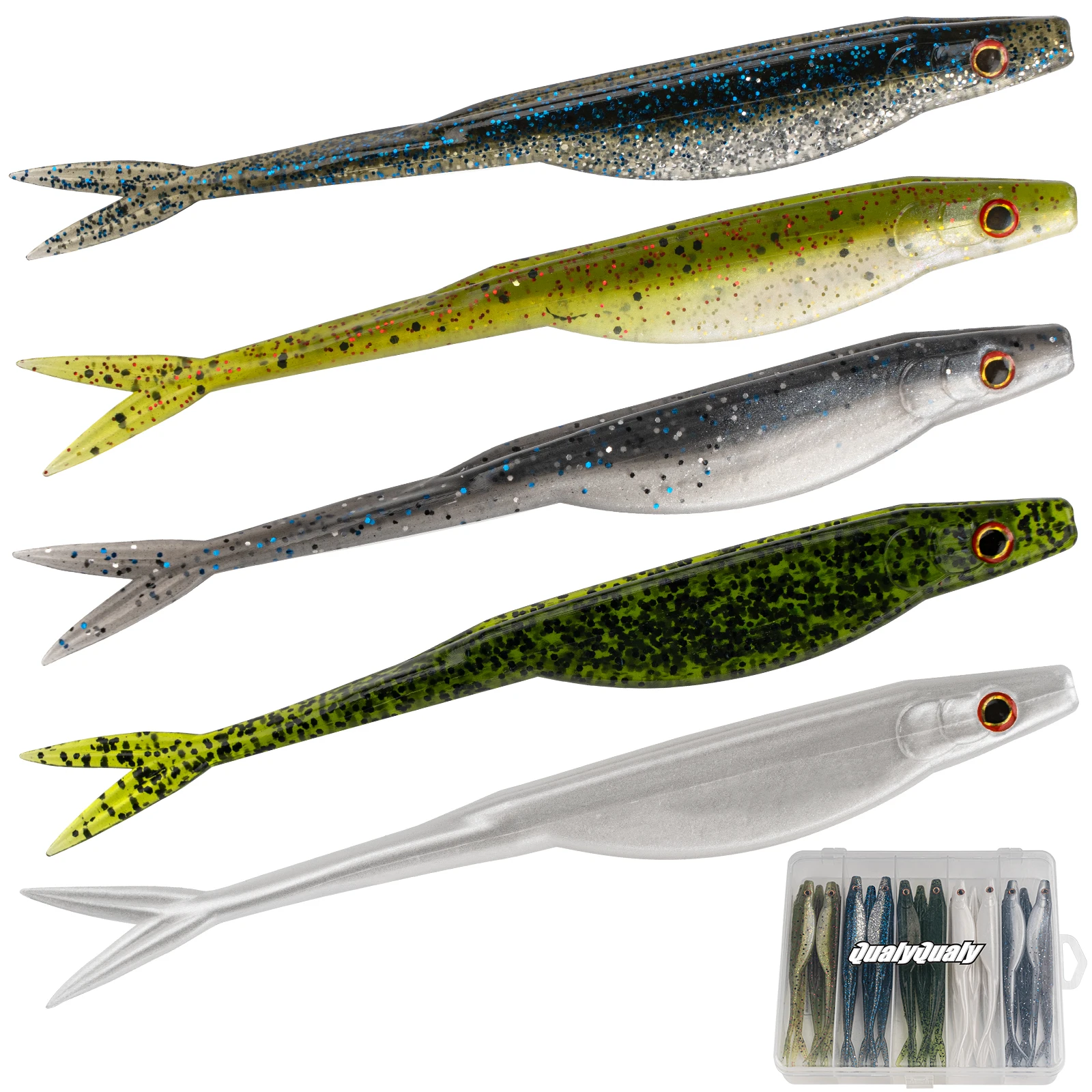 

20/25/30pcs Soft Silicone Lures Set Simulation 3d Eyes Paddle Fork Tail Fishing Baits Wobblers Worms Swimbait Sinking MinnowLure