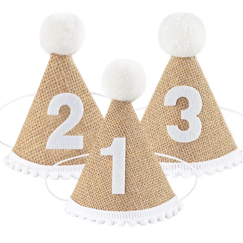 

Burlap Birthday Hat Headband Baby 1 2 3 Year Boy Girl Newborn Linen Headband for Baby Happy Birthday Party Decorations Kids Gift
