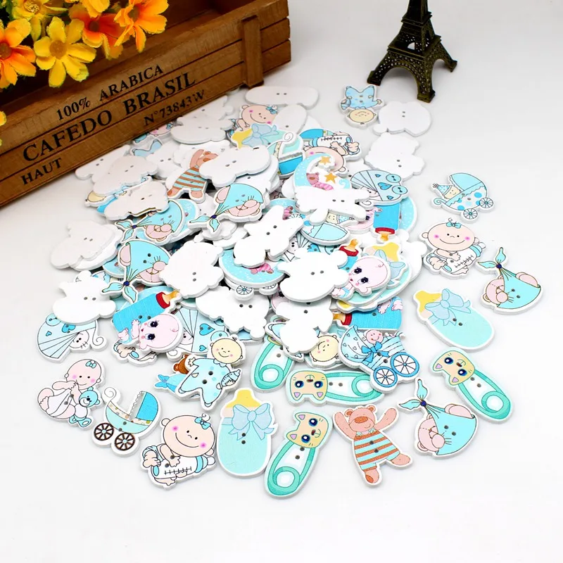 40 Pz/Lotto Bottoni Per Bambini Misti Casuali Adorabili Bottoni In Legno Per Cartoni Animati 2 Fori Bottoni In Legno Per Cucire Scrapbooking Decorativ