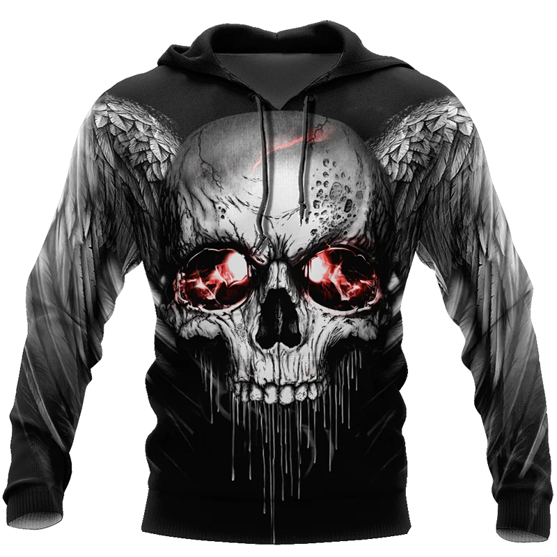 men's 3D full print fashionable pullover suitable for both men and women casual street wear skull pattern hooded sweatshirt