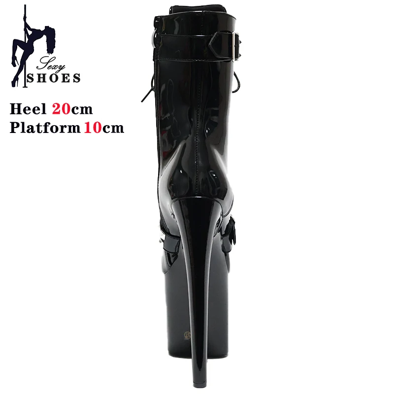 20cm/8Inchs Thin Heels Ankle Boots Platforms Women Shoes Belt Buckle Punk Woman Crossdresser Boots Nightclub Pole Dance Shoes