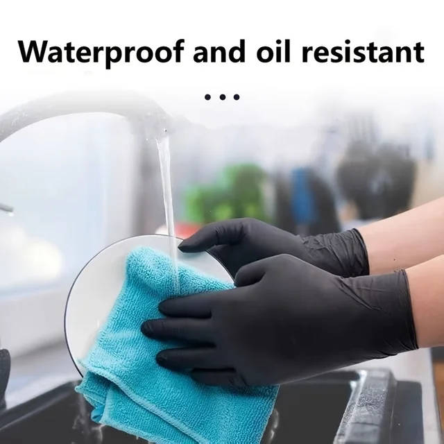 Black Nitrile Disposable Gloves 100/50/20PCS | Thickened Waterproof for Cleaning, Hairdressing, Dishwashing, Tattoo | Non-Slip &