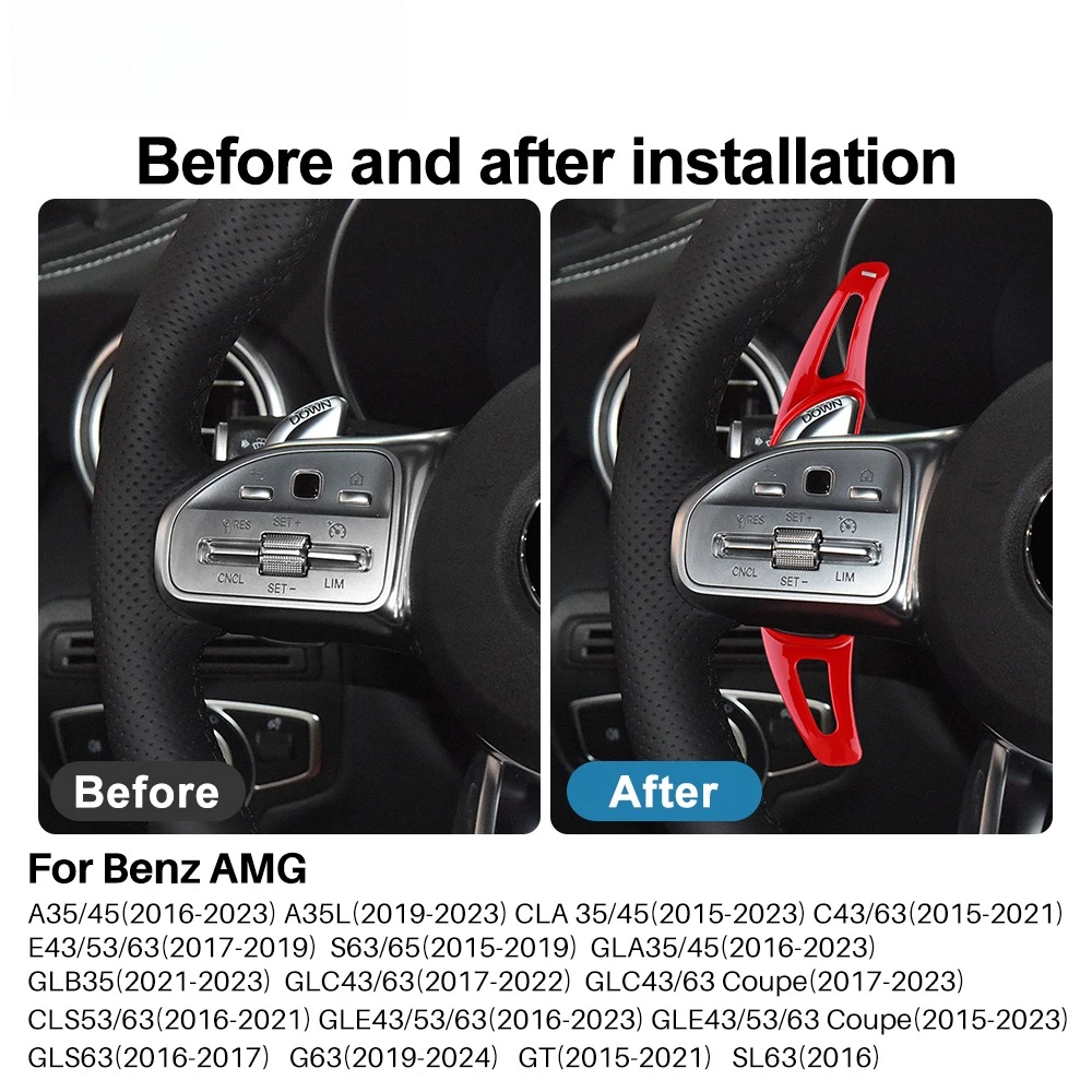 메르세데스-벤츠 AMG A35 A45 C63 E63 S63 G63 C43 CLA GLA GLC GLS GLE 2016-2023용 자동차 스티어링 휠 시프트 패들 쉬프터 익스텐더