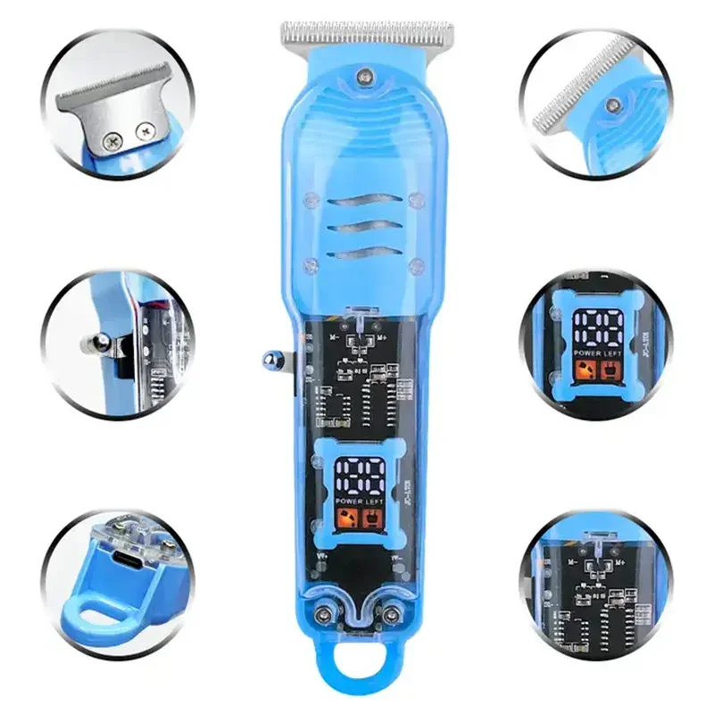 Professional transparent electric hair clipper: suitable for home and professional hair cutting, multifunctional design
