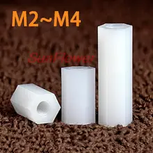 

50Pcs M2 M2.5 M3 M4 White Hex Nylon Standoff Spacer Column Flat Head Double Pass Nylon Plastic Spacing Screws