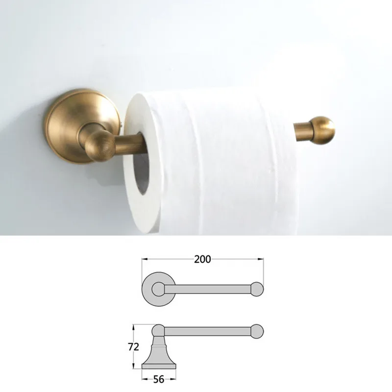 Antique Brass Wall-Mounted Bathroom Hardware Set - Toilet Paper Holder, Towel Ring, and Robe Hook