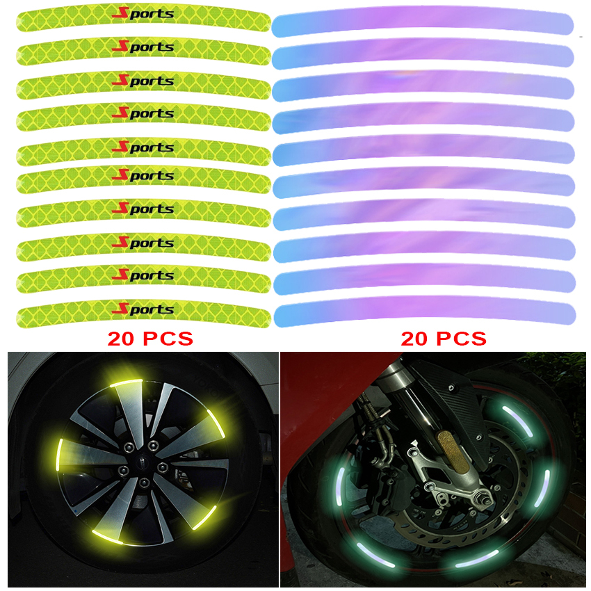 20pcs Car Stickers Auto Moto Decor Car Motorcycle Wheel Reflective Strips Colorful Hub Stickers Universal Night Driving Wheel