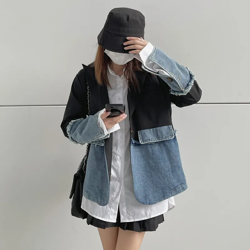Ripped and Patchwork Jeans Jackets for Teenage Girls, Korean Style, Fashion Trends, Streetwear, Denim Suit Coats, Punk Clothing