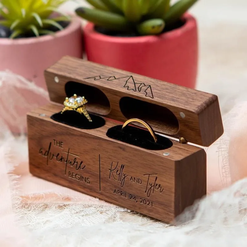 Customized Ring Box Wood Jewelry box Gift for Her Personalized Wedding Engagement Ring Case Storage Custom Keepsake Engraved Vow